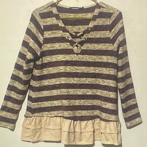 Striped Long Sleeve Top with Ruffle Hem